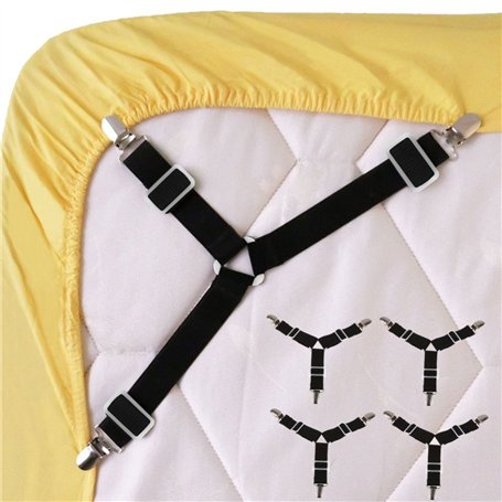 ZENUTA 4 Pièces Réglable Drap de Lit Attaches Triangle élastique Bretelles Gripper Support Clip de Sangles pour Draps de Lit
