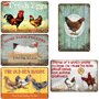 Lot de 5 plaques en tôle rétro avec accessoires : 20 x 30 cm - Pour poulailler - Décoration de ferme - Style maison de campagne