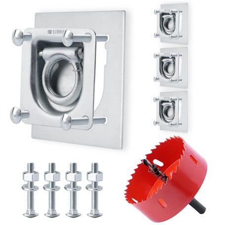Lot de 4 œillets d'arrimage pour remorque avec Contre-plaques - avec scie Cloche - 800 daN - pour remorque - Sécurité de Charge