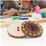 Bouton en Bois Peinture de Fleurs, 100 Pièces 25mm Boutons en Bois Vintage à Motifs Mixtes avec 2 Trous pour Bricolage Couture A