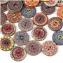 Bouton en Bois Peinture de Fleurs, 100 Pièces 25mm Boutons en Bois Vintage à Motifs Mixtes avec 2 Trous pour Bricolage Couture A