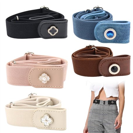 5 Pièces Ceinture Femme Homme Ceinture sans Boucle Élastique Invisible Ceinture pour Jeans Pantalon Robe Ceinture Réglable Dégag