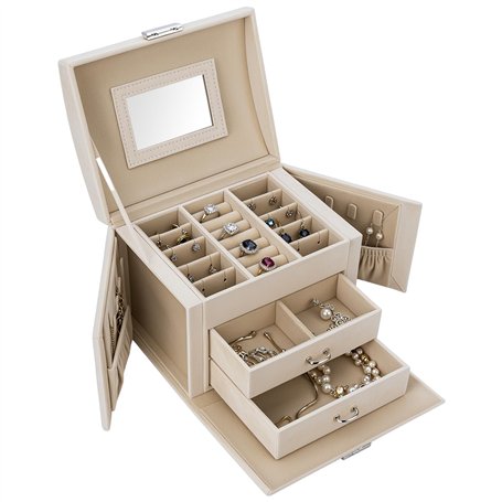 QWORK® Boîte à bijoux à 3 niveaux avec 2 tiroirs