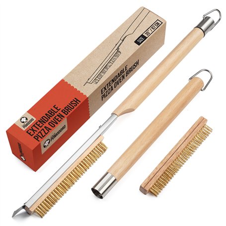 Chef Pomodoro Brosse de four à pizza avec grattoir – Poignée réglable (55 cm à 87