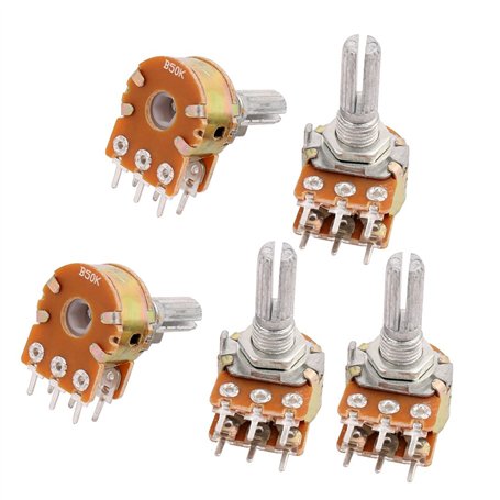sourcingmap 5pcs Potentiomètres B50K 50K ohm 6 broches arbre fendu rotatif linéaire double coniques