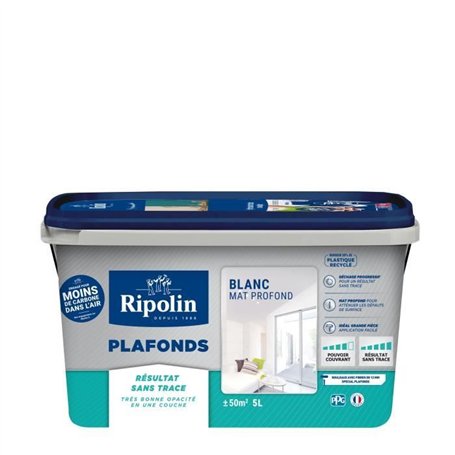 Peinture plafonds - Blanc mat - Sans trace - RIPOLIN - 5L
