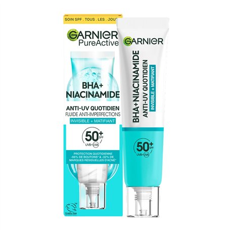 GARNIER SkinActive - Fluide Anti-UV Matifiant & Anti-Imperfections Quotidien - SPF 50+ - Protège & Réduit les Imperfections - En