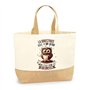 Sac La Directrice Chouette grain | Cabas de Plage Courses Coton et Toile de Jute Idée Cadeau Femme