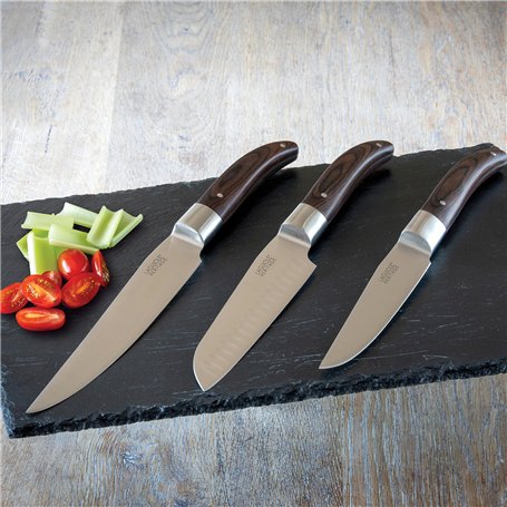 LAGUIOLE HERITAGE Set de couteaux de cuisine 3 pièces | Couteaux de chef de haute qualité avec manche en bois de Pakka & lame en
