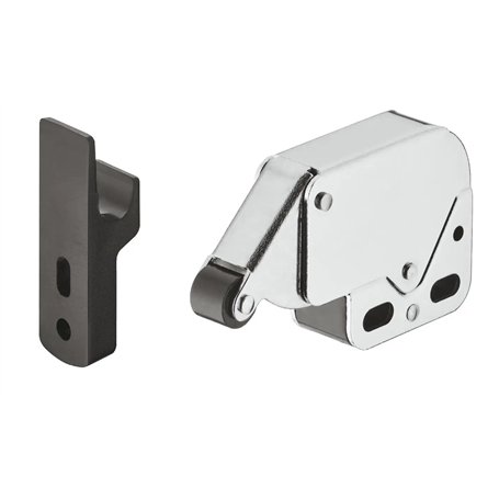 cyclingcolors Loqueteau noir acier à ressort automatique et rouleau avec contre pièce argent chromé loquet fermeture meuble port