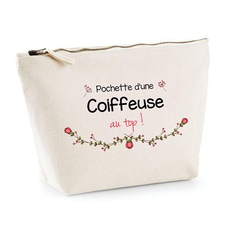 Trousse Coiffeuse au Top | Idée Cadeau Collègue Travail Retraite Pochette Maquillage Toilette