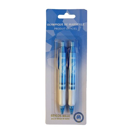 OLYMPIQUE DE MARSEILLE Stylo bille rétractable OM - Lot de 2 - Collection officielle Rentrée scolaire