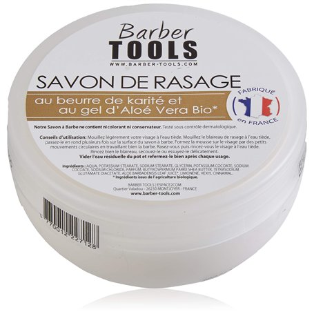 Savon de rasage 150ml au gel d'Aloé Vera Bio et au Beurre de Karité - Fabriqué en FRANCE ✮ BARBER TOOLS ✮