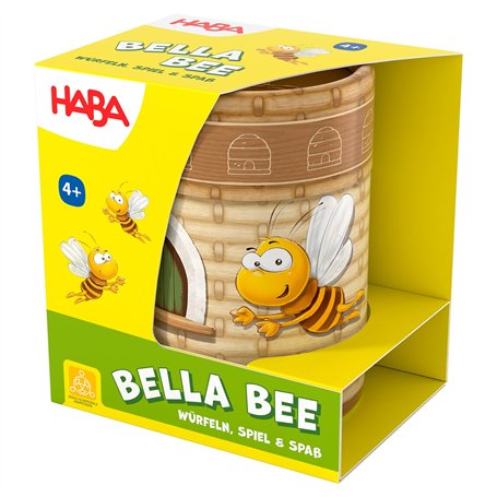 HABA Bella Bee - Jeu coloré avec gobelet à dés pour Enfants à partir de 4 Ans - Fonctionne comme 4 en Ligne - Règles Simples pou