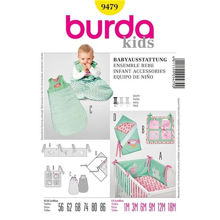 Burda B9479 Patron de Couture Ensemble Bébé 19 x 13 cm