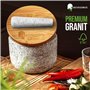 NATURSCHMIED Mortier avec pilon et couvercle – Fermeture AirProof 2.0 + tampon SolidStand | 750 ml – Mortier en granit gris clai