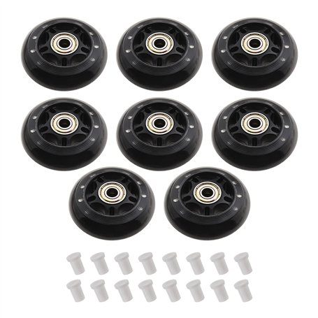 Lot de 8 roues de roller en polyuréthane de 70 mm de dureté 82 A - Noir - Avec roulements ABEC-7