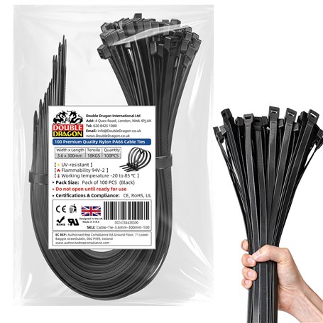 Double Dragon Lot de 100 attaches autobloquantes robustes en nylon PA66 de qualité industrielle pour la gestion des câbles