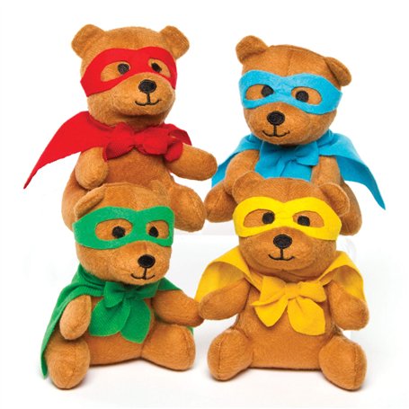 Baker Ross Oursons en Peluche Héros Parfaits à Glisser dans les Pochettes-surprises et à câliner (Lot de 4)