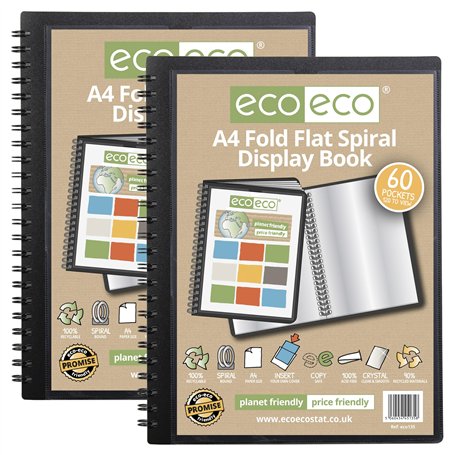eco-eco Eco135x2 Lot de 2 protège-documents A4 50% recyclés 60 pochettes à spirales