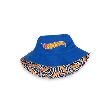 Hot Wheels Chapeau bob réversible pour garçons | Chapeau Multi-Motifs Bleu et à Carreaux avec Logo Protection Solaire légère | C