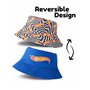 Hot Wheels Chapeau bob réversible pour garçons | Chapeau Multi-Motifs Bleu et à Carreaux avec Logo Protection Solaire légère | C