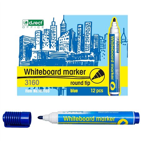 D.RECT 3160 Lot de 12 marqueurs pour tableau blanc et tableau blanc effaçable à sec Pointe ronde Bleu
