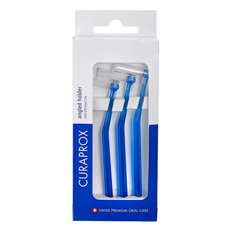 Porte-brosses interdentaires Curaprox UHS 470 – Manches Bleus coudés avec système de clic Universel pour Un accès Facile | Pack