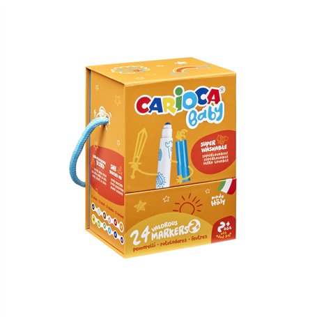 Carioca Marqueurs pour bébé 2+| Boîte premium avec poignée de 24 feutres super lavables et à grande couverture | Couleurs assort