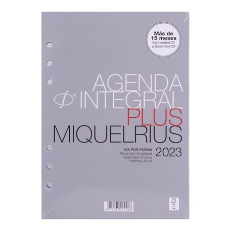 Miquelrius - Rechange agenda anneaux 16 mois (Septembre 2022 Décembre 2023) - Jour par page - Plus 155 x 213 mm (environ A5) - F