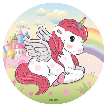 Dekora - Decoration Gateau Anniversaire Feuille Azyme d'un Licorne - 20 cm Diametre