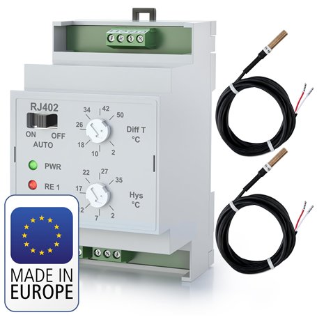 ELEKTROBOCK RJ402 Interrupteur différentiel de température | pour Pompe de Circulation et système Solaire - Rail DIN - avec 2 ca