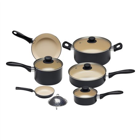 Amazon Basics 11 pièces ustensiles avec casseroles et poêles antiadhésives en céramique