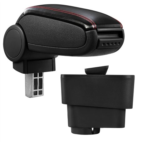 pro.tec Accoudoir Central - avec Compartiment - rembourré - Cuir-synthétique - Noir avec des Coutures Rouges