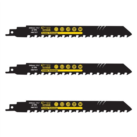 3 x SabreCut SCRS1543HM_3 scies sabres en carbure de tungstène 2 TPI S1543HM pour petites briques en fibre de ciment Poroton pou