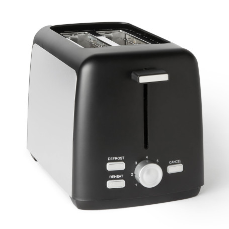 Amazon Basics Grille-Pain 2 Tranches avec 7 Niveaux de Dorage et Tiroir Ramasse-miettes Amovible, Fentes Extra Larges, 800W, Noi