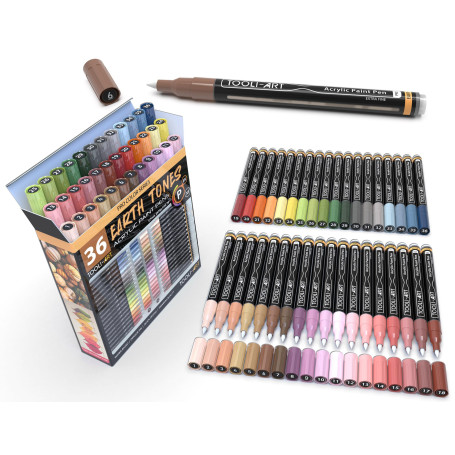 36 marqueurs de peinture acrylique extra fins de 0,7 mm et des stylos de peinture en terre naturelle pour la peinture rupestre, 
