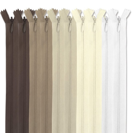 MARARDI [Pack 10] Fermetures Éclair à Glissière Invisibles [Nude] Nylon [60 cm] Couture de Vêtements Sacs Ruban Tissu en Coton C