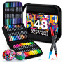 Zenacolor Feutre Acrylique à Double Pointe (Pointes Fines et Pinceau) - 48 Couleurs Uniques de Marqueur Acrylique pour Diverses 