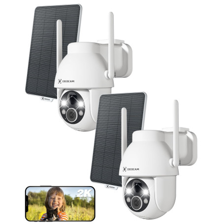 COCOCAM 2PCS 2K Camera Surveillance WiFi Exterieure sans Fil sur AI Détection Humaine, Vision Nocturne Couleur, Audio Bidirectio