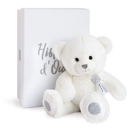 Histoire d'Ours - Peluche Ours - Blanc & Pailleté Argenté - 24 cm - Collection Charms - Peluche Toute Douce & Toute Ronde - Avec
