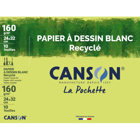 Canson - 200777100 - Pochette de 10 feuilles de papier dessin recyclé - 160 g - 24 x 32 cm
