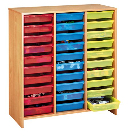 Grand meuble à 30 bacs multicolores