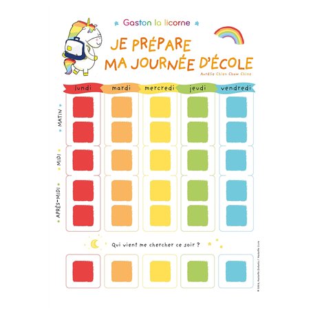 Semainier Gaston la licorne - Je prépare ma journée d'école
