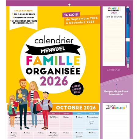 Calendrier mensuel Famille organisée 2026
