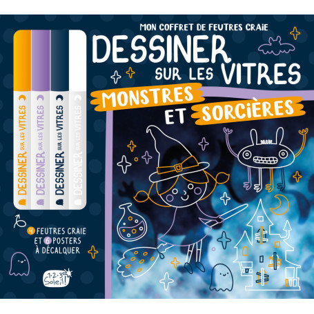 MON COFFRET DE FEUTRES CRAIE - DESSINER SUR LES VITRES MONSTRES ET SORCIÈRES