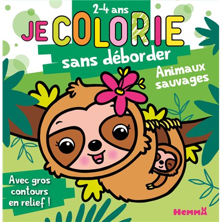 Je colorie sans déborder (2-4 ans) - Animaux sauvages (Paresseux) T78 - Avec gros contours en relief !