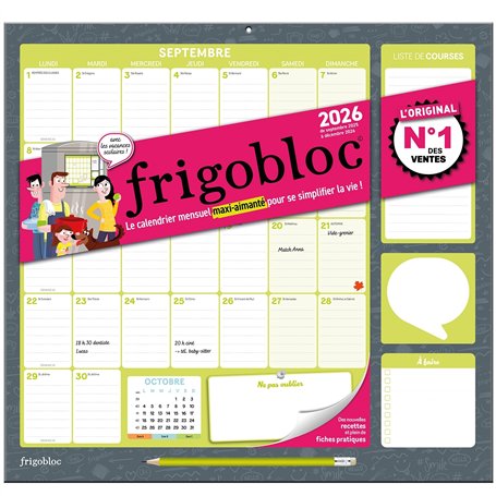 Frigobloc Mensuel 2026 - Calendrier d'organisation familiale / mois (de sept. 2025 à déc. 2026)