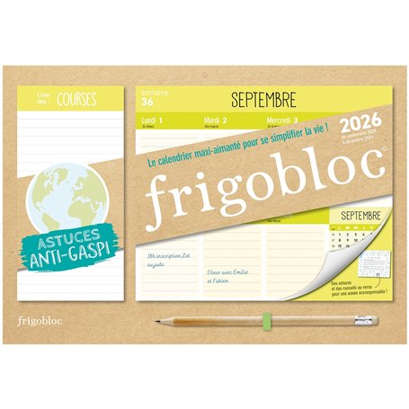 Mini Frigobloc Hebdomadaire 2026 Anti-Gaspi (de sept. 2025 à déc. 2026)