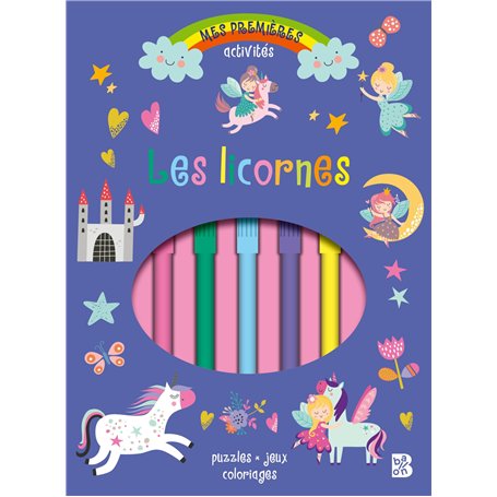 Bloc d'activités avec feutres: les licornes